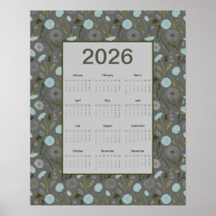 2026 Kalender für das ganze Jahr Gray Blue Dandeli Poster