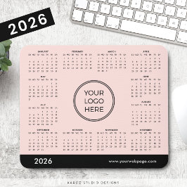 2026 Kalender für hellrosa Firmenlogos Mousepad