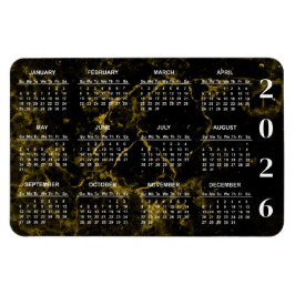 2026 Kalender für Schwarz-Gold-Marmor Magnet