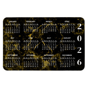2026 Kalender für Schwarz-Gold-Marmor Magnet