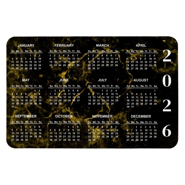 2026 Kalender für Schwarz-Gold-Marmor Magnet (Horizontal)