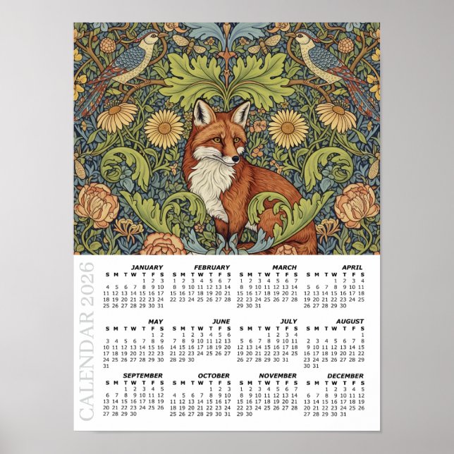 2026 Kalender, Gartenfuchs, Wiedehopf, William Mor Poster (Vorne)