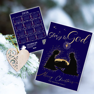 2026 Kalender Geburt Christi Krippe Ehre sei Gott  Feiertagskarte