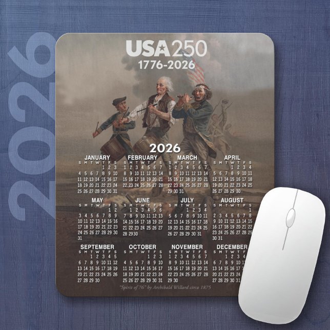 2026 Kalender - Geist von 76 - Amerikas 250. Gebur Mousepad (2026 Calendar on a Mousepad)