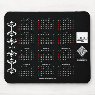 2026 Kalender Geschäft Logo QR Code Schwarz Barock Mousepad
