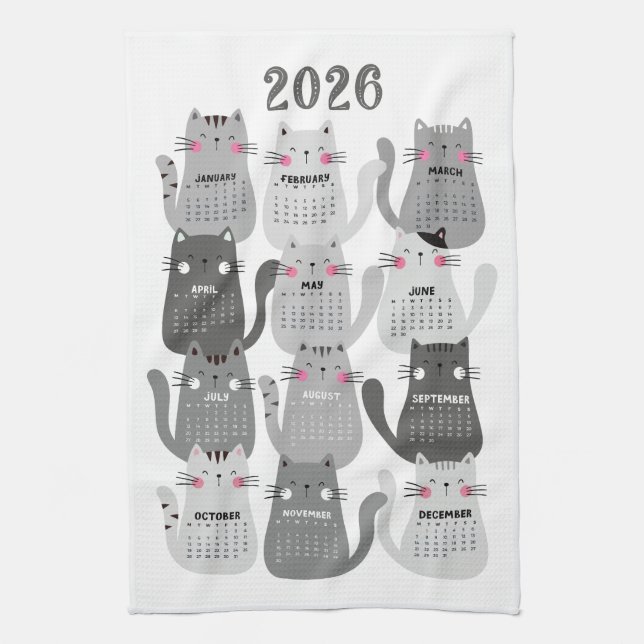 2026 Kalender Graue Katzen Geschirrtuch (Vertikal)