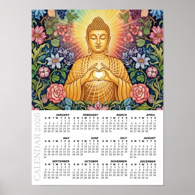 2026 Kalender, groß, Buddha / Herz des Lichts Poster (Vorne)