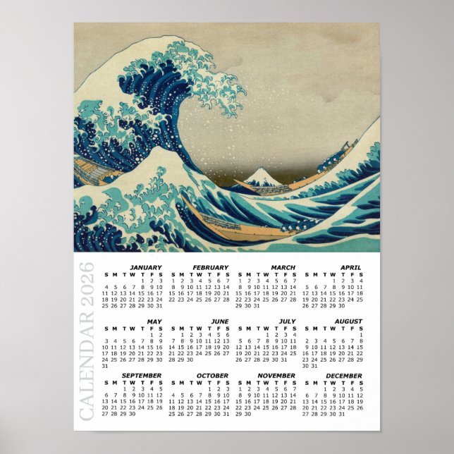 2026 Kalender, groß, Die große Welle vor Kanagawa Poster (Vorne)