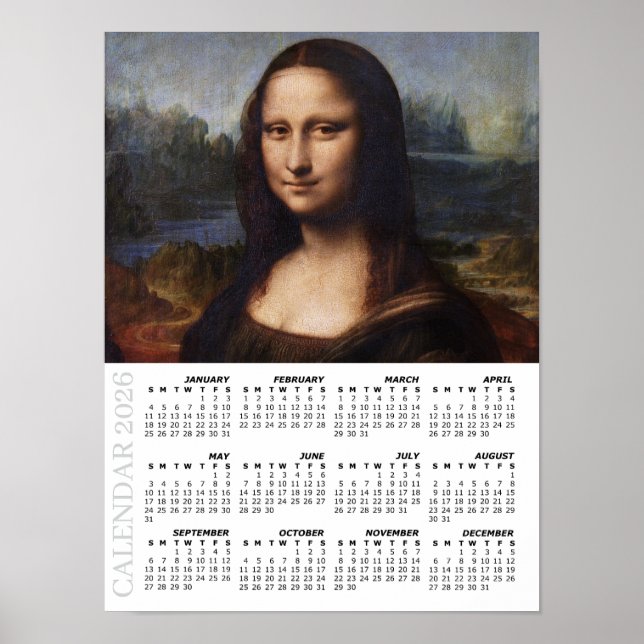2026 Kalender, groß, Mona Lisa/ Leonardo da Vinci Poster (Vorne)
