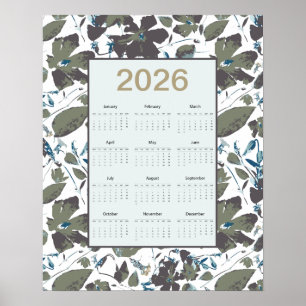 2026 Kalender Grün Blaue Clematis Floral Poster