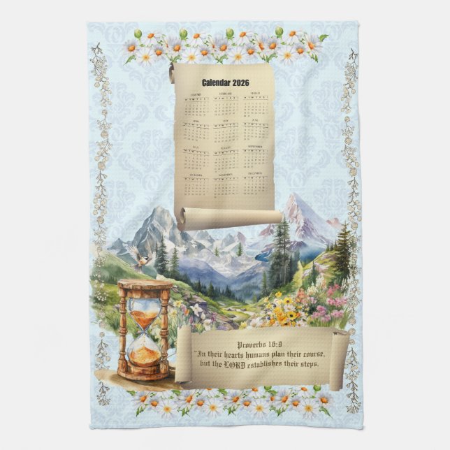 2026 Kalender Handtuch Alpen Berge Sprüche (Vertikal)