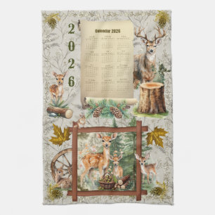 2026 Kalender Handtuch Hirsch Bock Kiefernzapfen E