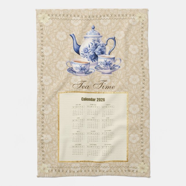 2026-Kalender-Handtuch Teezeit oder benutzerdefini Geschirrtuch (Vertikal)