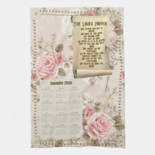 2026 Kalender Handtuch Vaterunser rosa Rosen