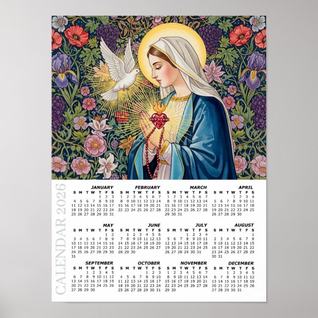 2026 Kalender, Heiliges Herz Mariens / Andacht Poster (Vorne)