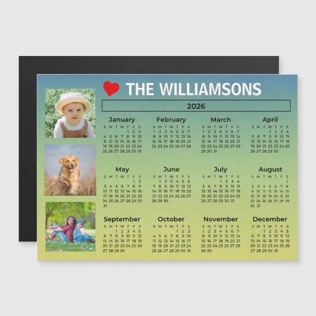 2026 Kalender Hellblauer Foto-Collage-Magnet Magnetkarte (Vorne/Hinten)