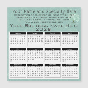 2026 Kalender Herzblatt Baum Floral Mintgrün Magnetkarte