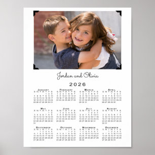 2026 Kalender Ihr Foto und Name White Poster