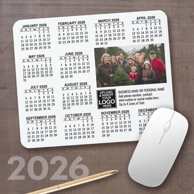 2026 Kalender - Logo, Foto Geschäft Mousepad (2026 Calendar on a Mousepad)