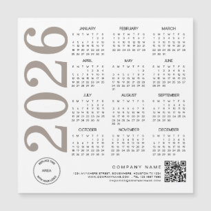 2026 Kalender-Logo QR-Code Neutral Taupe Business Magnetkarte
