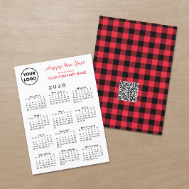 2026 Kalender-Logo QR-Code Red Black Gingham Karo Feiertagskarte