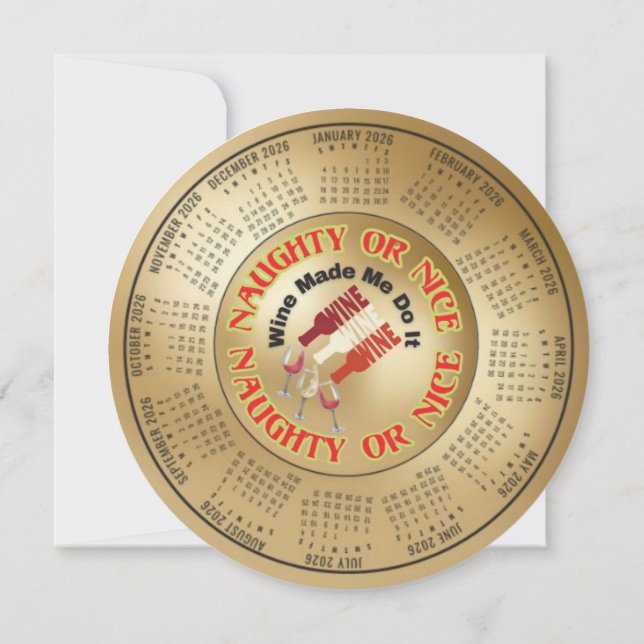 2026 Kalender Lustig Wein hat mich dazu gebracht Feiertagskarte (Rückseite)