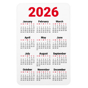 2026 Kalender Magnet Rot Schwarz Grau Weiß