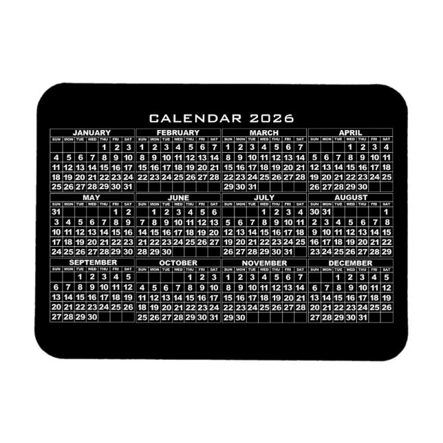 2026 Kalender Magnet Schwarz (Horizontal)
