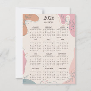 2026 Kalender Mid Century Abstract Boho Ästhetik Postkarte