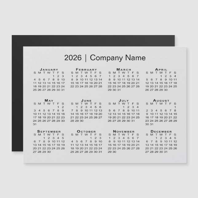 2026 Kalender mit Firmenname Gray Magnet (Vorne/Hinten)
