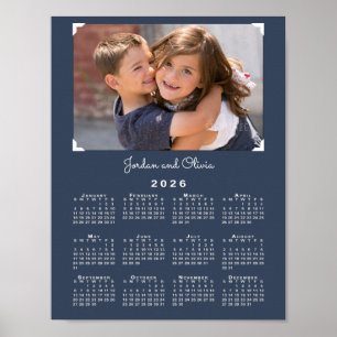2026 Kalender mit Ihrem Foto und Name Navy Blue Poster