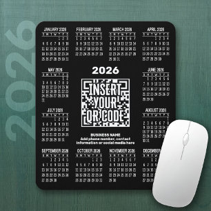 2026 Kalender mit QR-Code-Kontaktinfo Schwarz Mousepad
