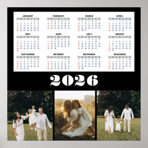 2026 Kalender mit schwarzem Hintergrund  Poster
