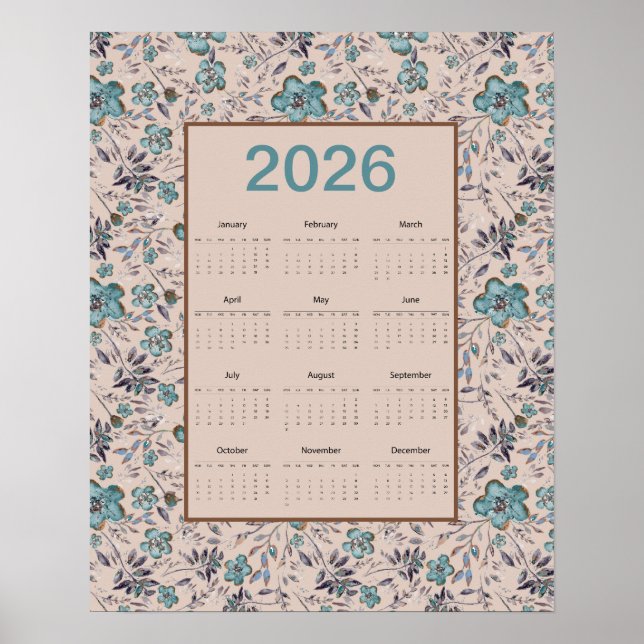 2026 Kalender mit Teerosen-Blumen Poster (Vorne)