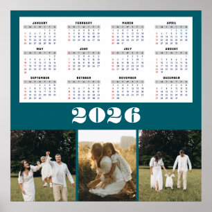 2026 Kalender mit Türkis Hintergrund Poster