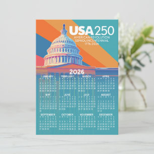 2026 Kalender mit USA 250 Hauptstadt America Card