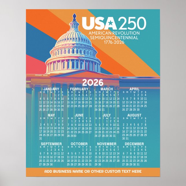 2026 Kalender mit USA 250 Hauptstadt Dome Amerika Poster (Vorne)