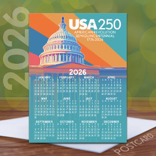 2026 Kalender mit USA 250 Hauptstadt Dome Amerika Postkarte