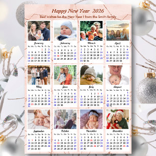 2026 Kalender Modern Pink Glitzer 12 FotoCollage Feiertagskarte