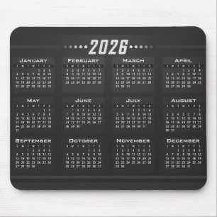 2026 Kalender Modern Schwarz Weiß Mousepad