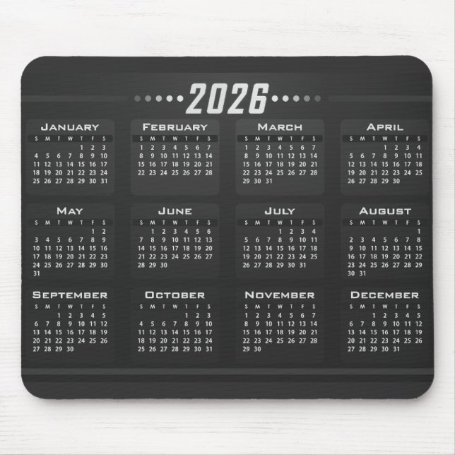 2026 Kalender Modern Schwarz Weiß  Mousepad (Vorne)