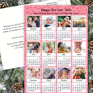 2026 Kalender Moderne Familie 12 Foto Rosa Glitzer Feiertagspostkarte