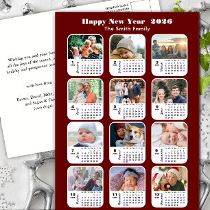2026 Kalender Moderne Familie 12 Foto Roter Glitze Feiertagspostkarte