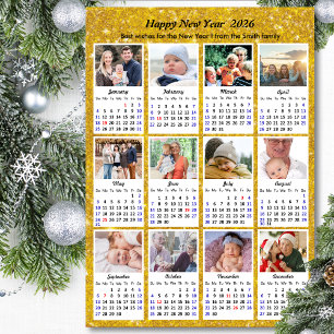 2026 Kalender Moderne Familie 12 Fotos Festliches  Feiertagskarte