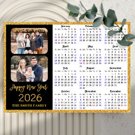 2026 Kalender Moderner Gold Glitzer 2 Foto Magneti Magnetkarte