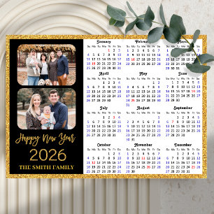 2026 Kalender Moderner Gold Glitzer 2 Foto Magneti Magnetkarte