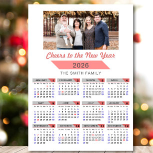 2026 Kalender Modernes Foto der rosa Familie Magne Magnetkarte
