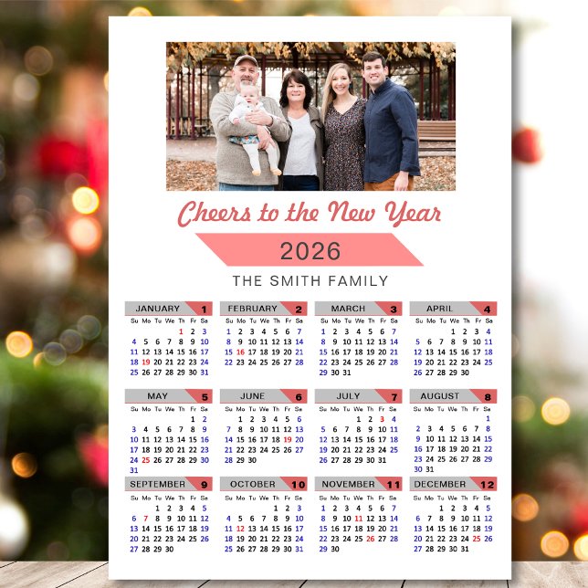 2026 Kalender Modernes Foto der rosa Familie Magne Magnetkarte (Von Creator hochgeladen)