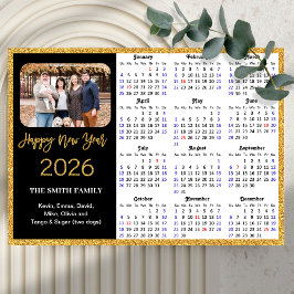 2026 Kalender Modernes Gold Glitzer Foto Magnetic Magnetkarte