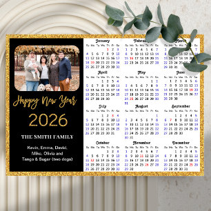 2026 Kalender Modernes Gold Glitzer Foto Magnetic Magnetkarte